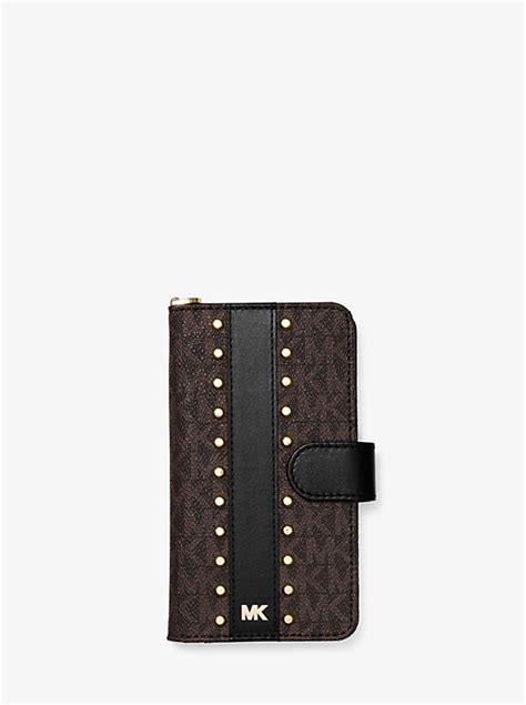 Studded Logo Wristlet Folio Case for iPhone XR 